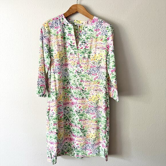 FOXCROFT Vena Linen Impressionist Floral 3/4 Sleeve Dress women’s size large - Picture 3 of 12